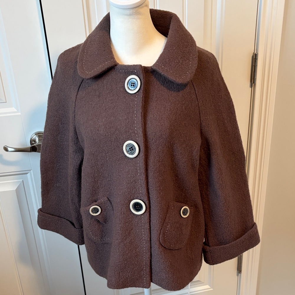 Christopher & Banks 100% Wool Brown Button Jacket (size small)
